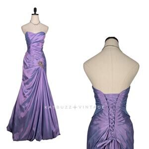 Vintage Prom Dress Maxi Ball Gown 4 Purple Y2K Mermaid Princess Strapless Glam
